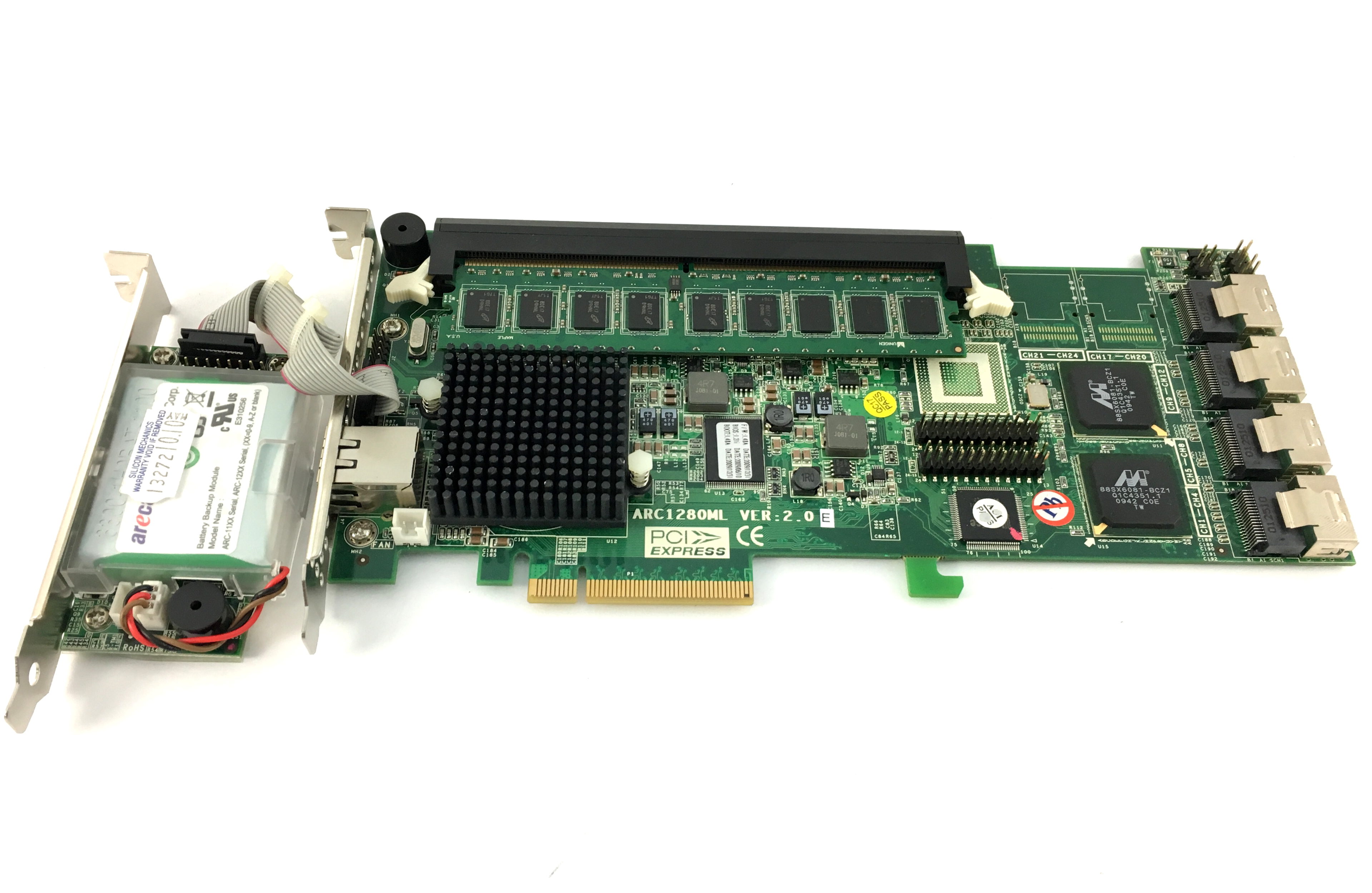 Areca 16 Port 2GB SATA  PCI-E Controller Card w/ Battery (ARC-1280ML)