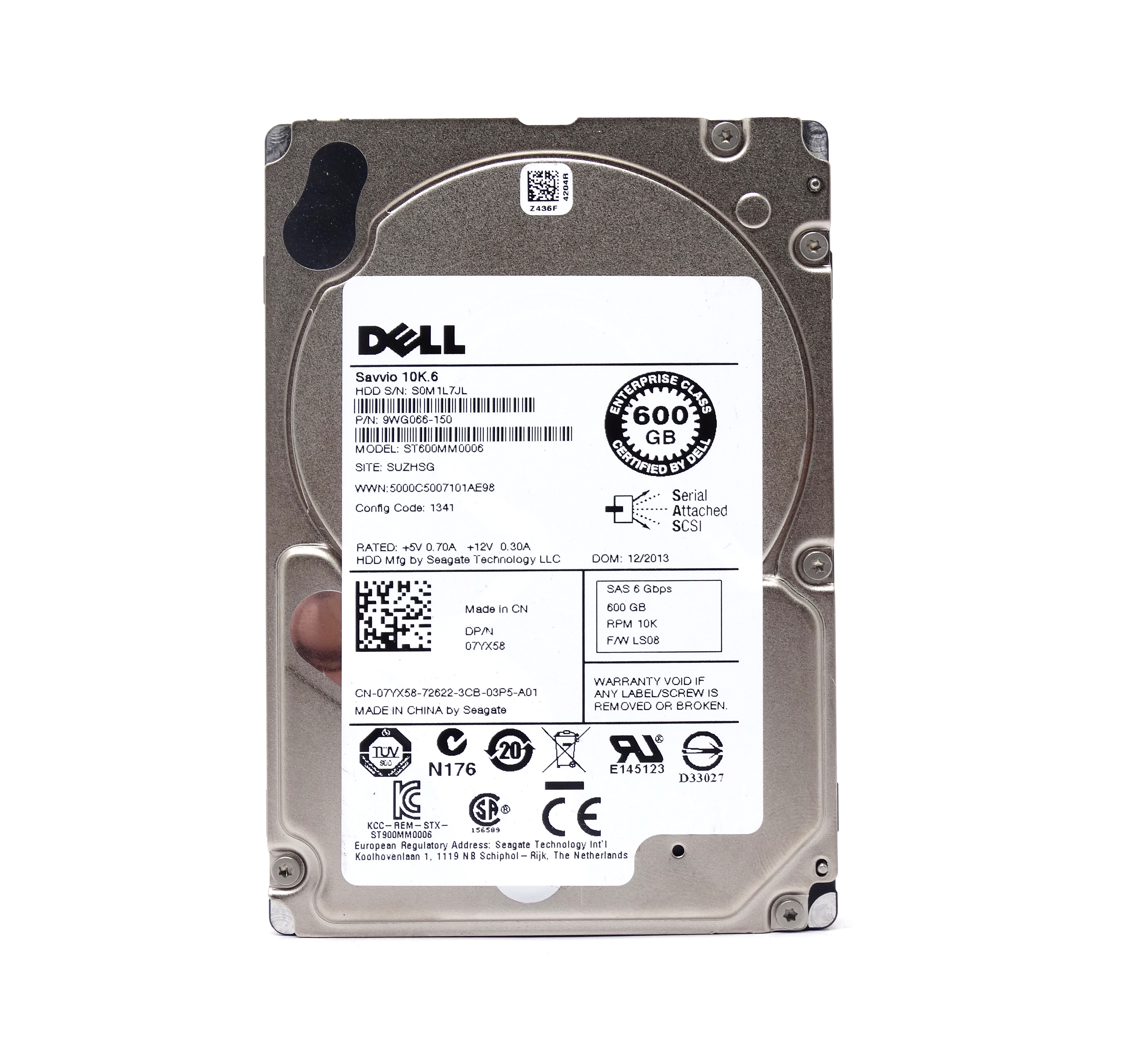 Dell Enterprise 600GB 10K 6Gbps 64MB SAS 2.5'' Hard Drive (WVDD8)