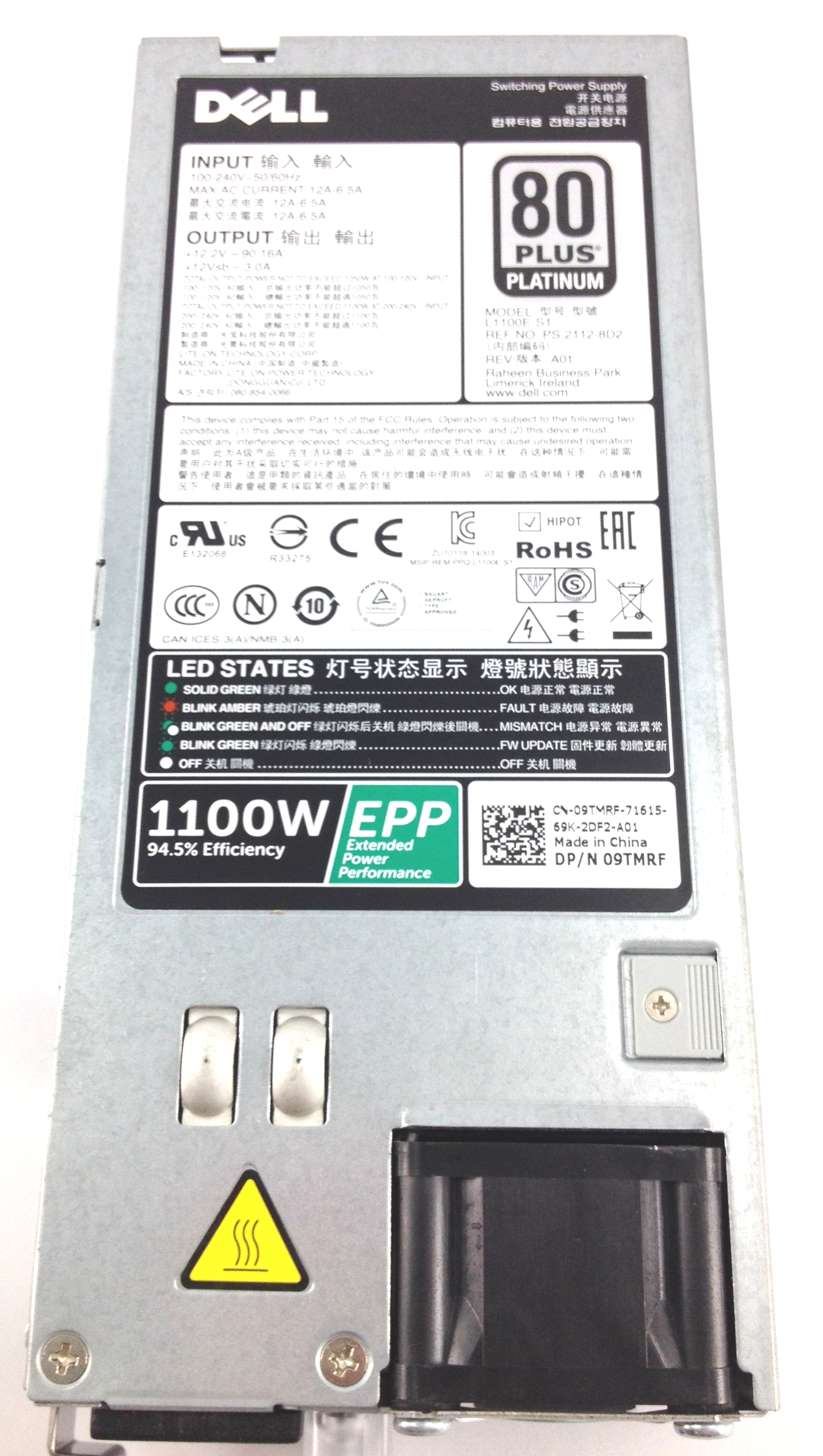 Dell 1100W EPP Platinum Power Supply For C4130 R730 R630 T630 R530 R430 R7910 (9TMRF)