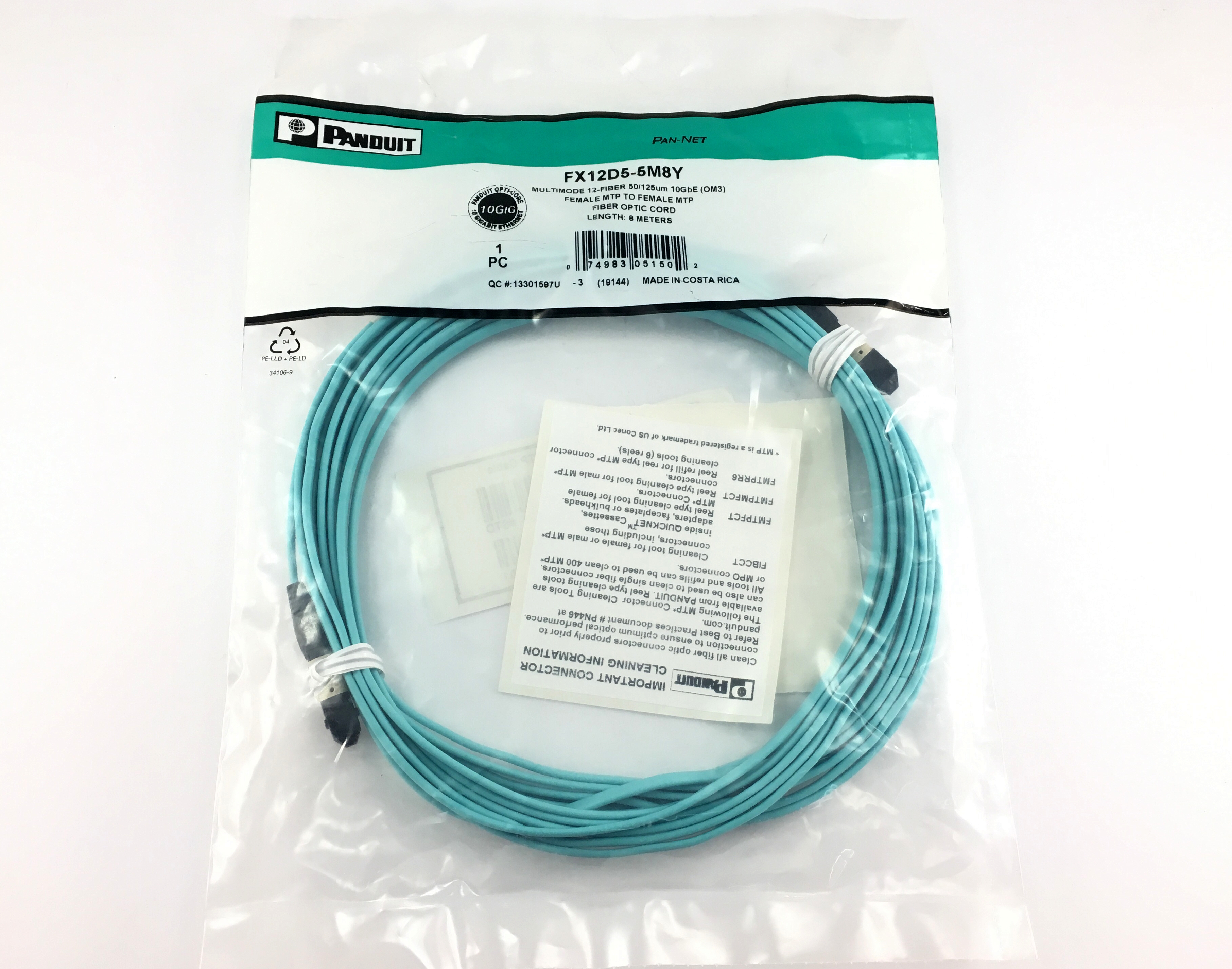 Panduit Multimode 10Gbe F.MTP To F.MTP 8M Fiber Optic Cable (FX12D5-5M8Y)
