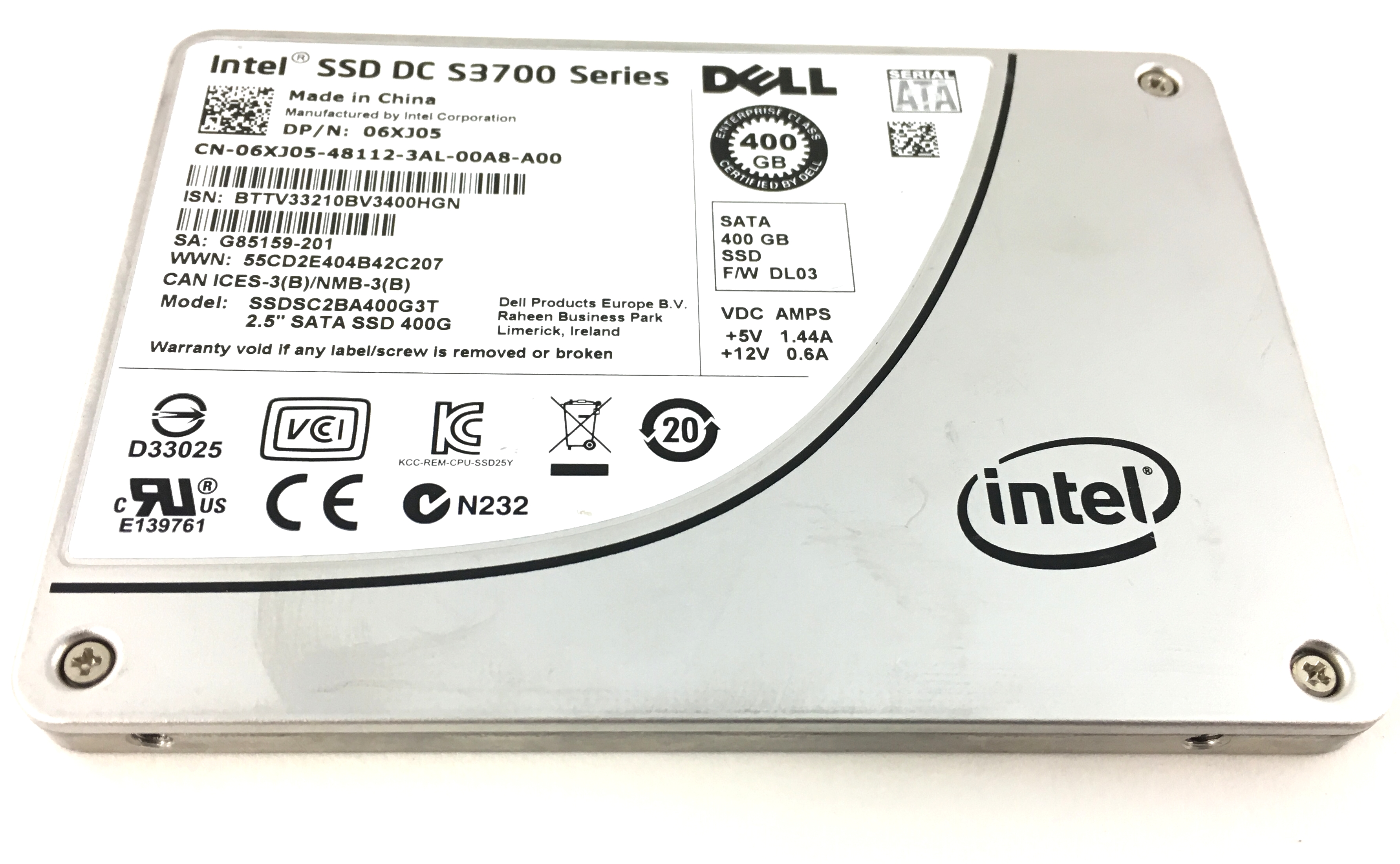 DELL Intel DC S3700 400GB 6G SFF 2.5'' SATA SSD SSDSC2BA400G3T (6XJ05)