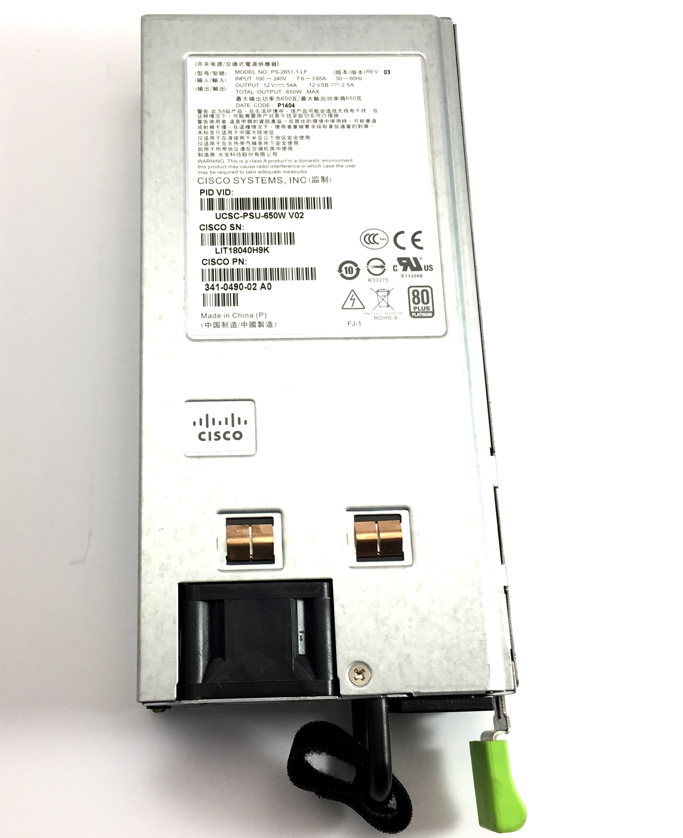 Details about   1pc used   Clsco UCSC-PSU-650W V02 341-0490-02 PS-2651-1-LF  #TT2 