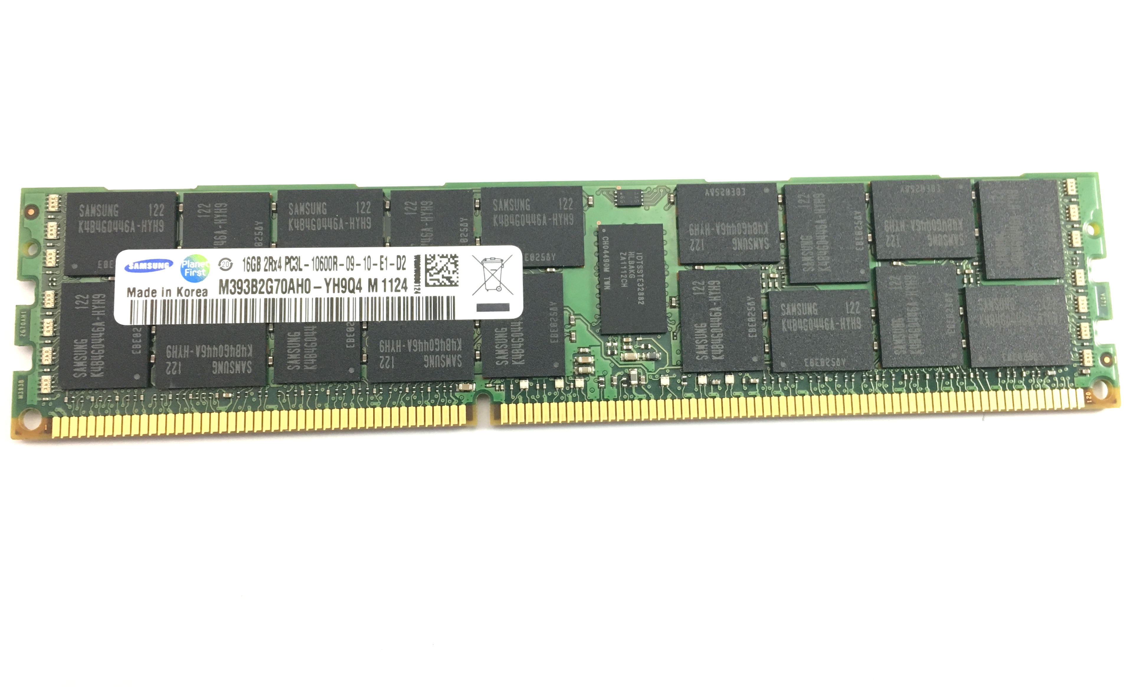 SAMSUNG 16GB 2RX4 PC3L-10600R DDR3 1333MHZ ECC REGISTERED MEMORY (M393B2G70AH0-YH9)