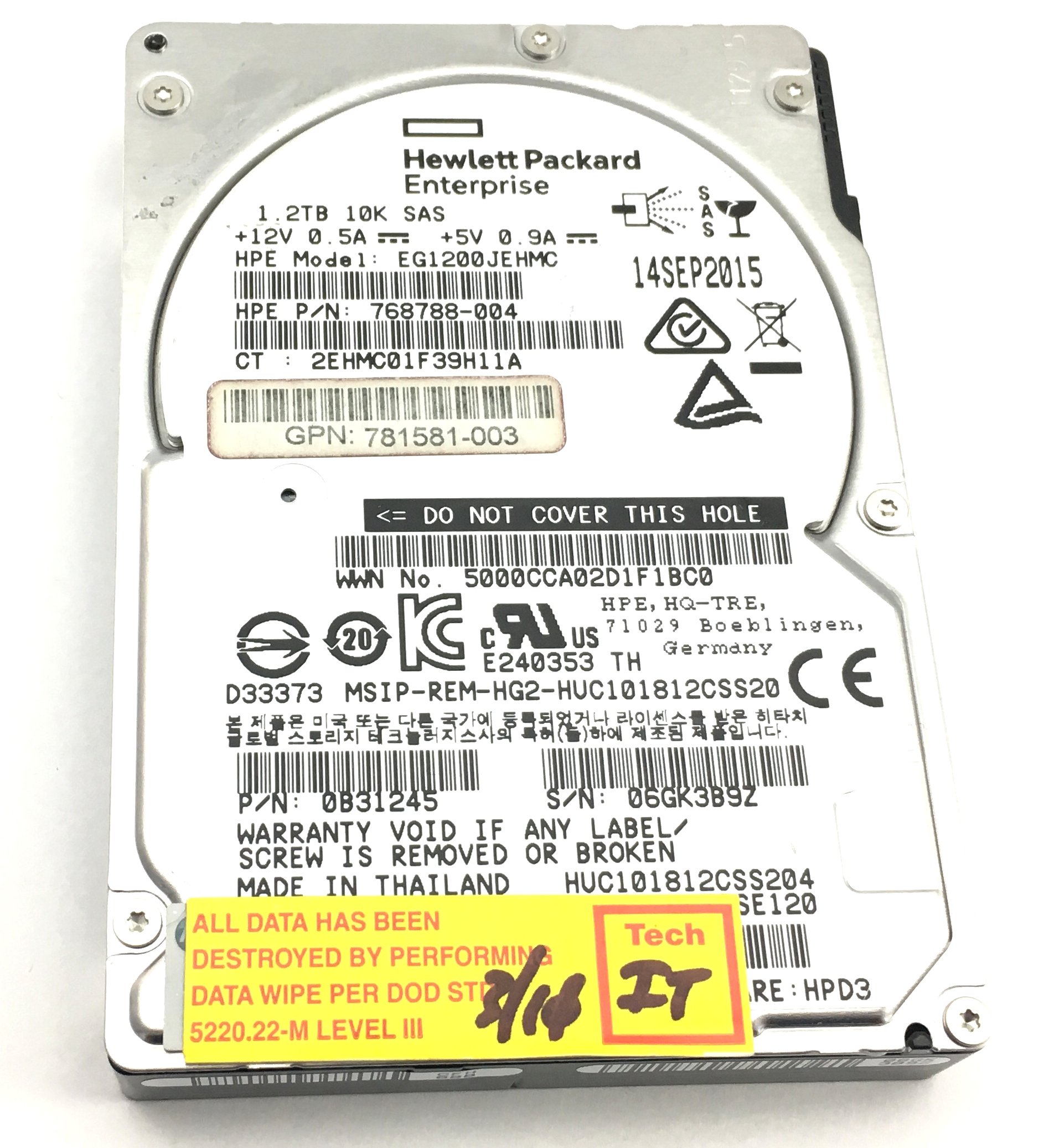 HP 1.2TB 10K SAS 2.5'' HDD Hard Drive (768788-004)