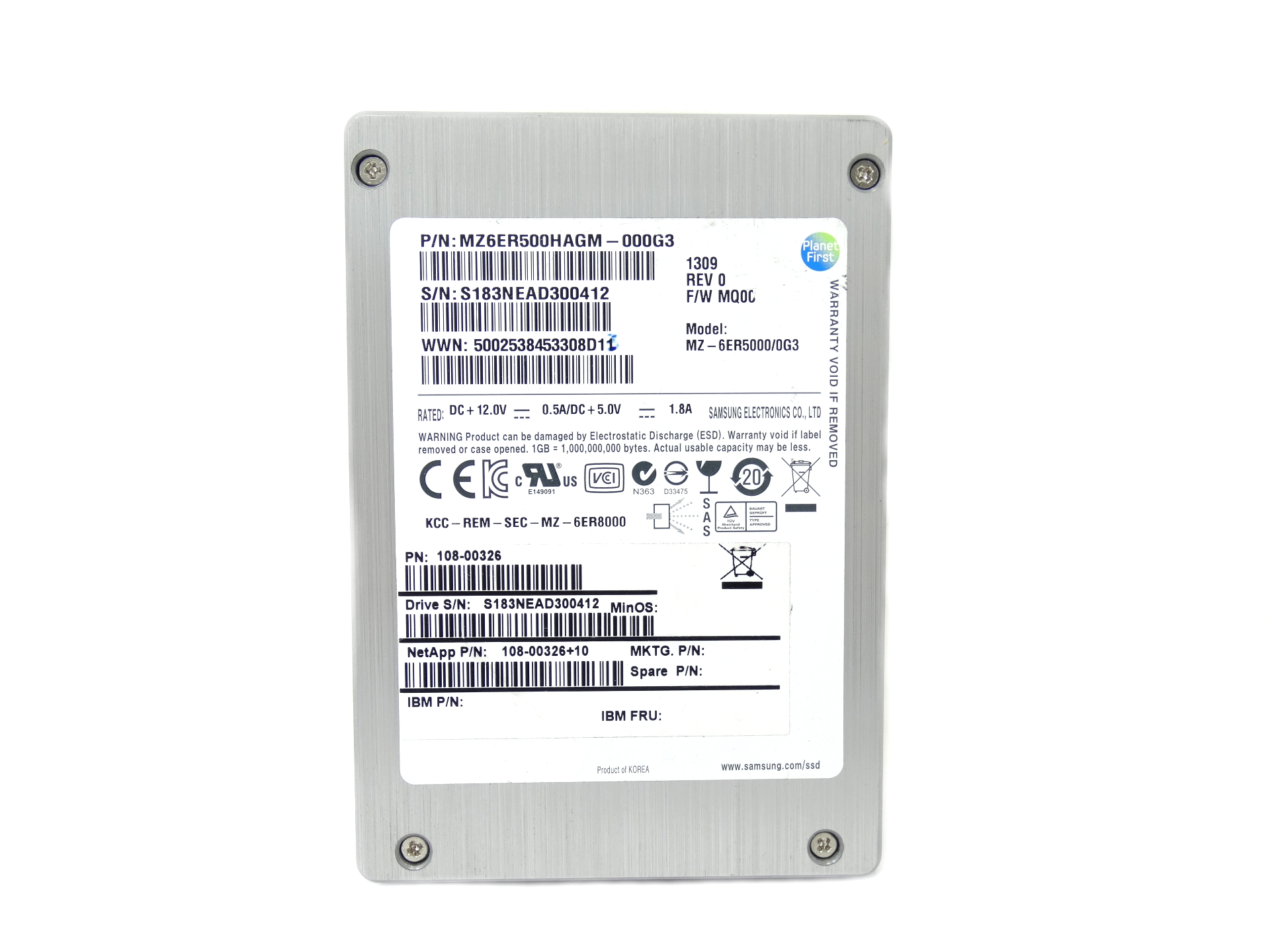 NetApp Samsung 500GB SAS 2.5'' Solid State Drive (108-00326)