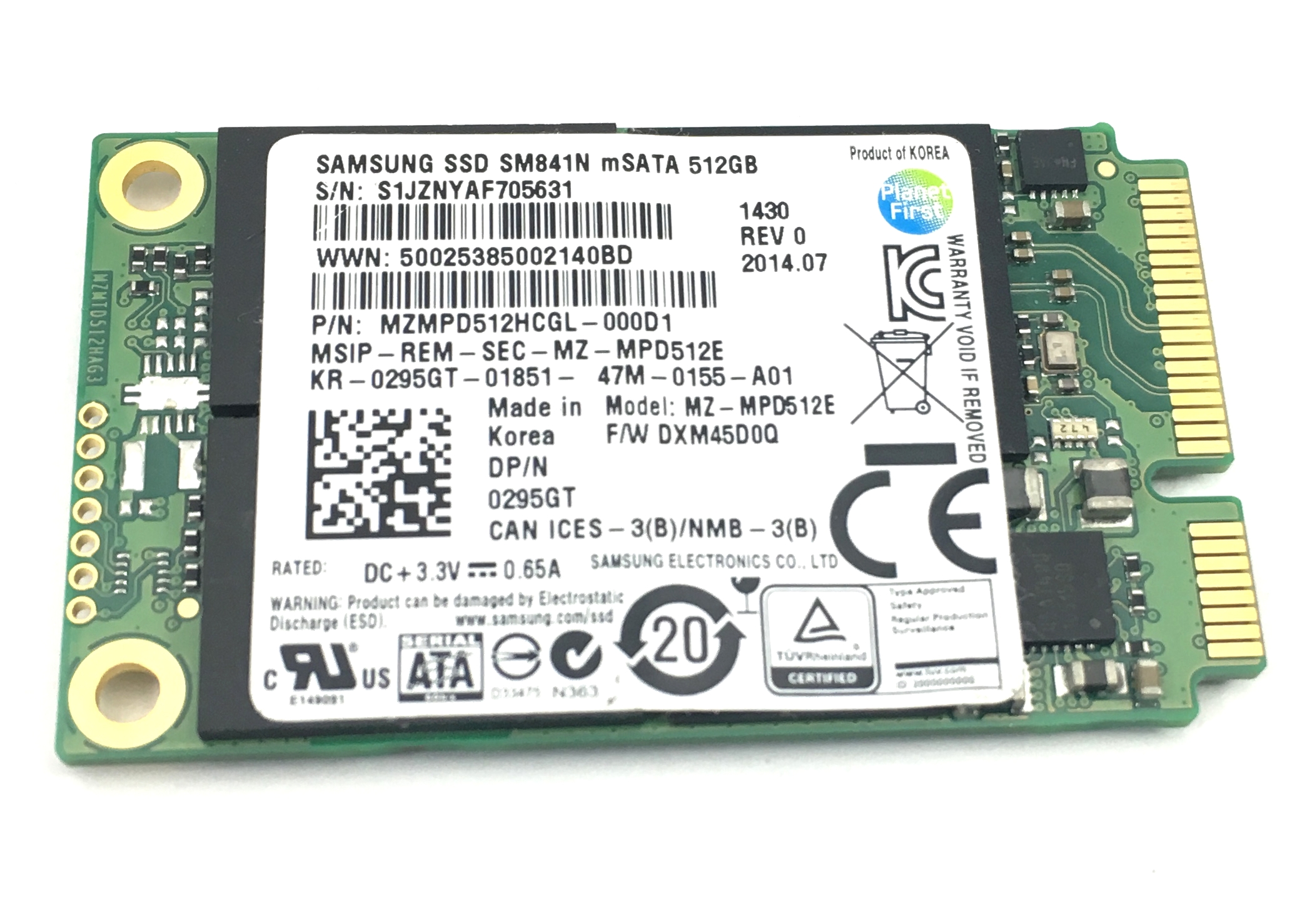 Dell Samsung SSD Sm841N 512Gb MSATA Solid State Drive (295GT)