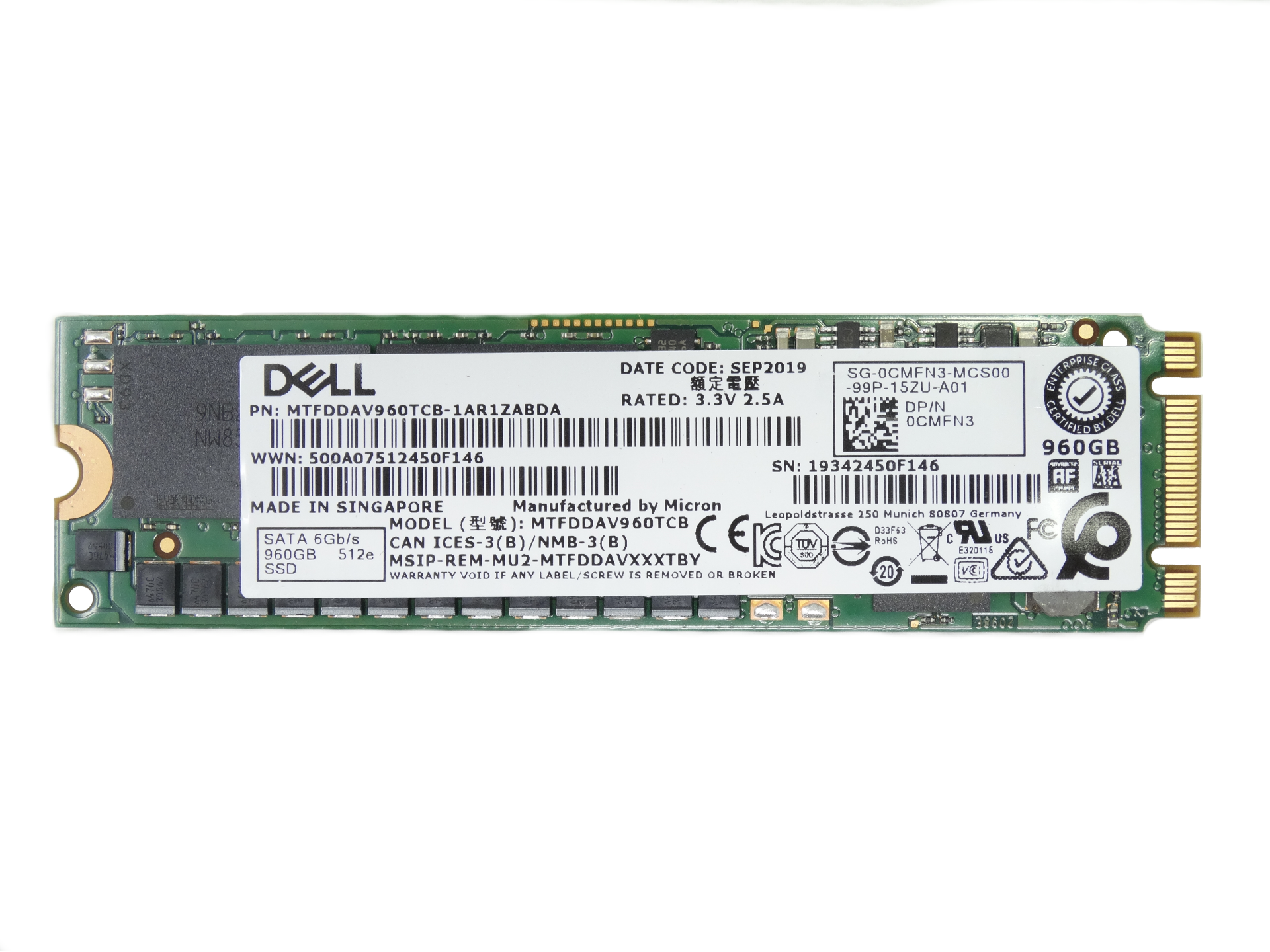 Dell Micron 960GB M.2 SATA 6GB/s SSD Solid State Drive MTFDDAV960TCB ...