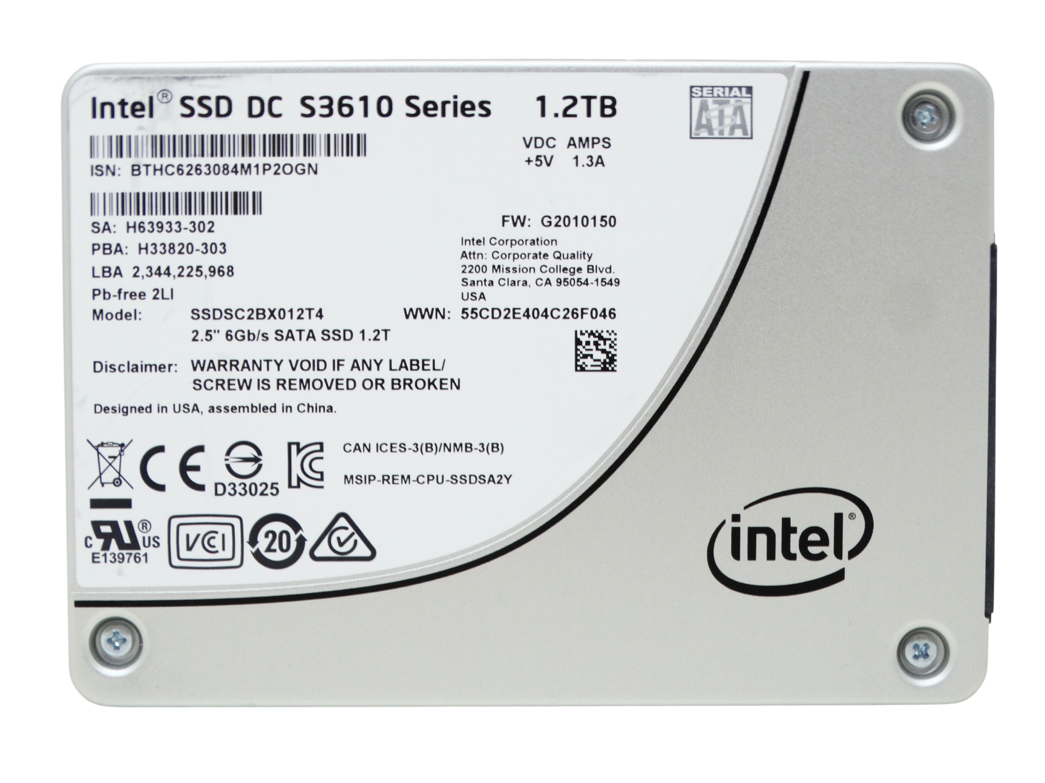 Intel S3610 1.2TB 6Gbps SATA SSD Solid Drive (SSDSC2BX012T4)