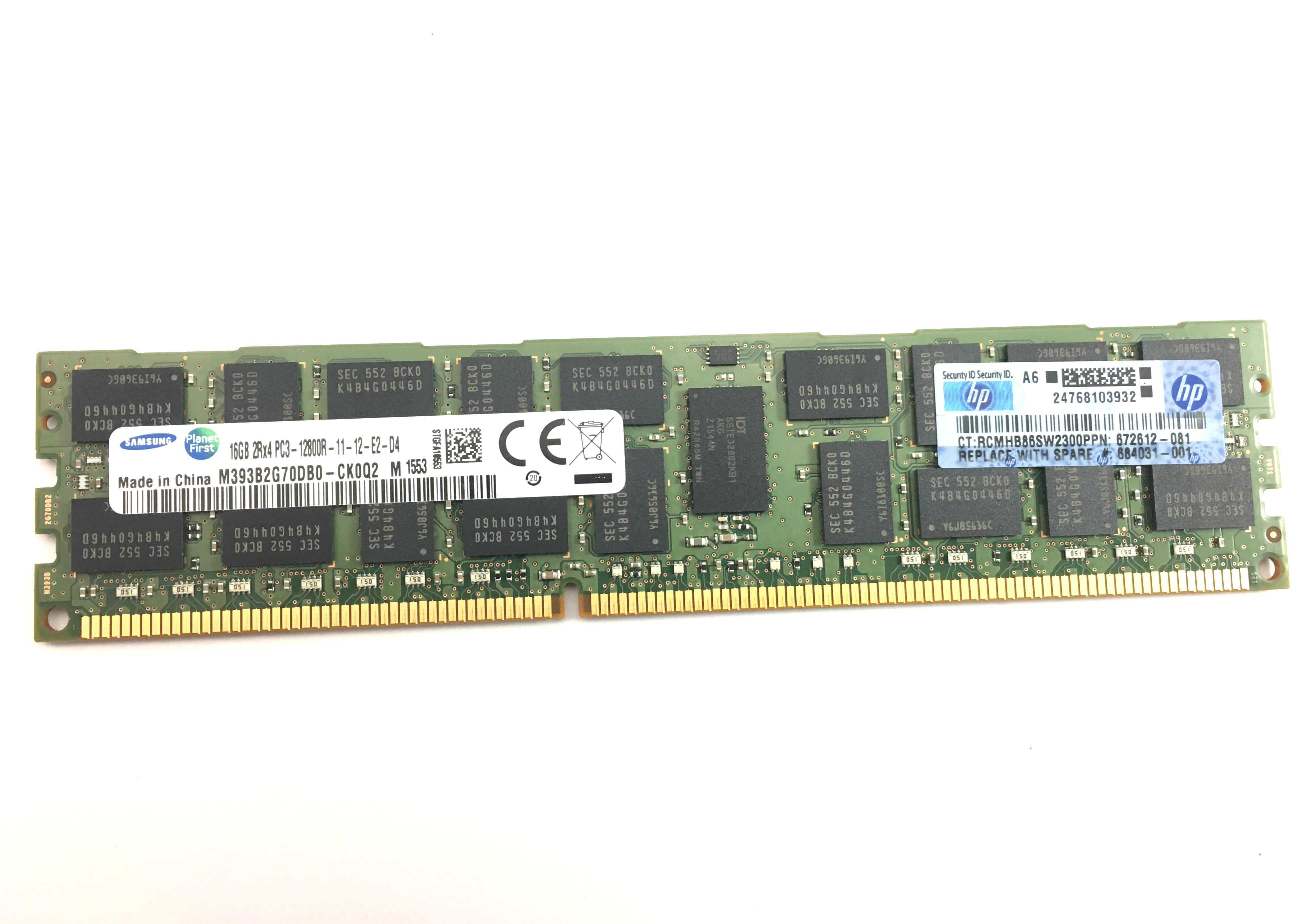HP 16GB 2Rx4 DDR3 PC3-12800R DDR3 1600MHz ECC REGD Memory (684031-001)