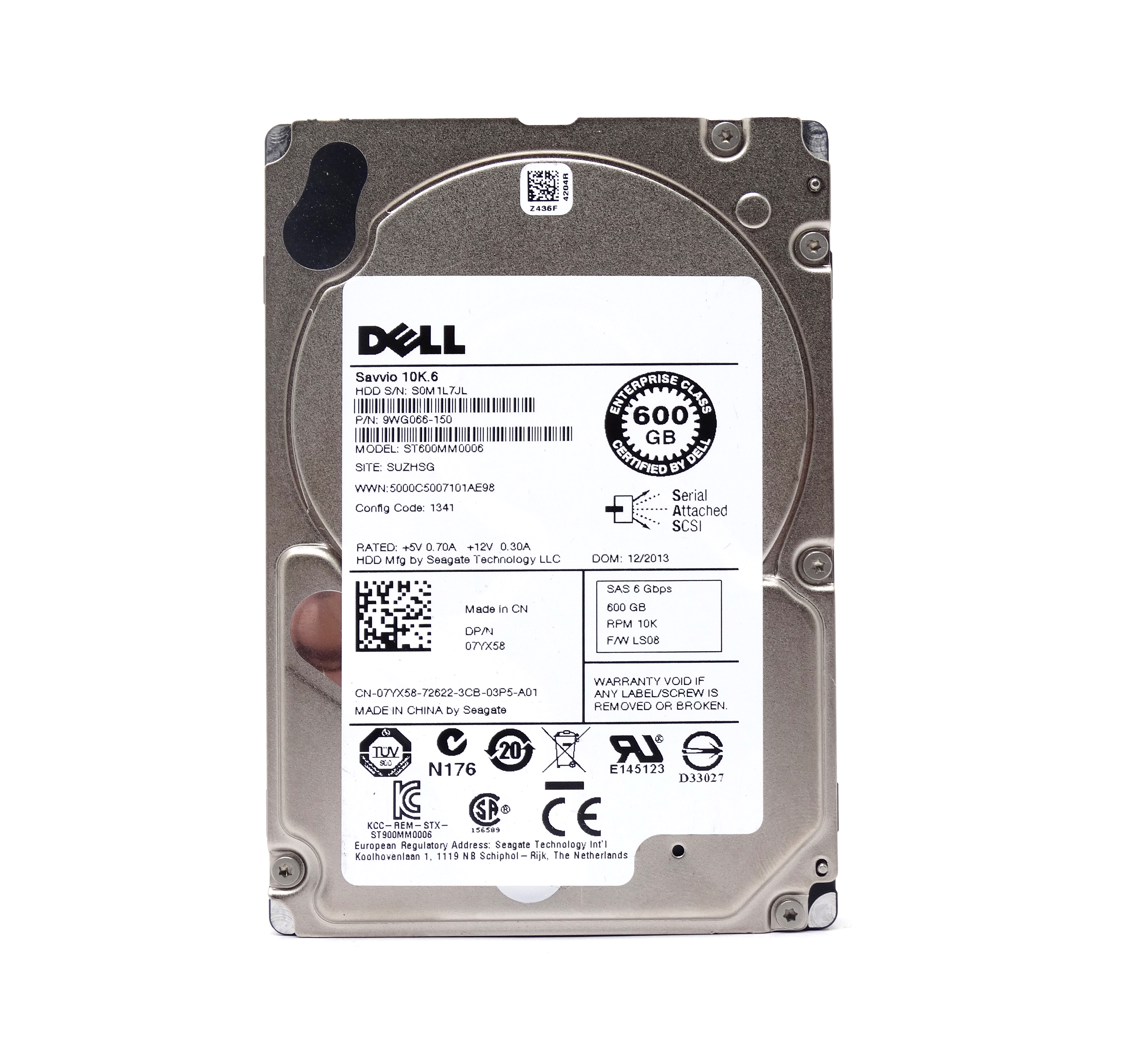 Dell Enterprise 600GB 10K 6Gbps 64MB SAS 2.5'' Hard Drive (7YX58)